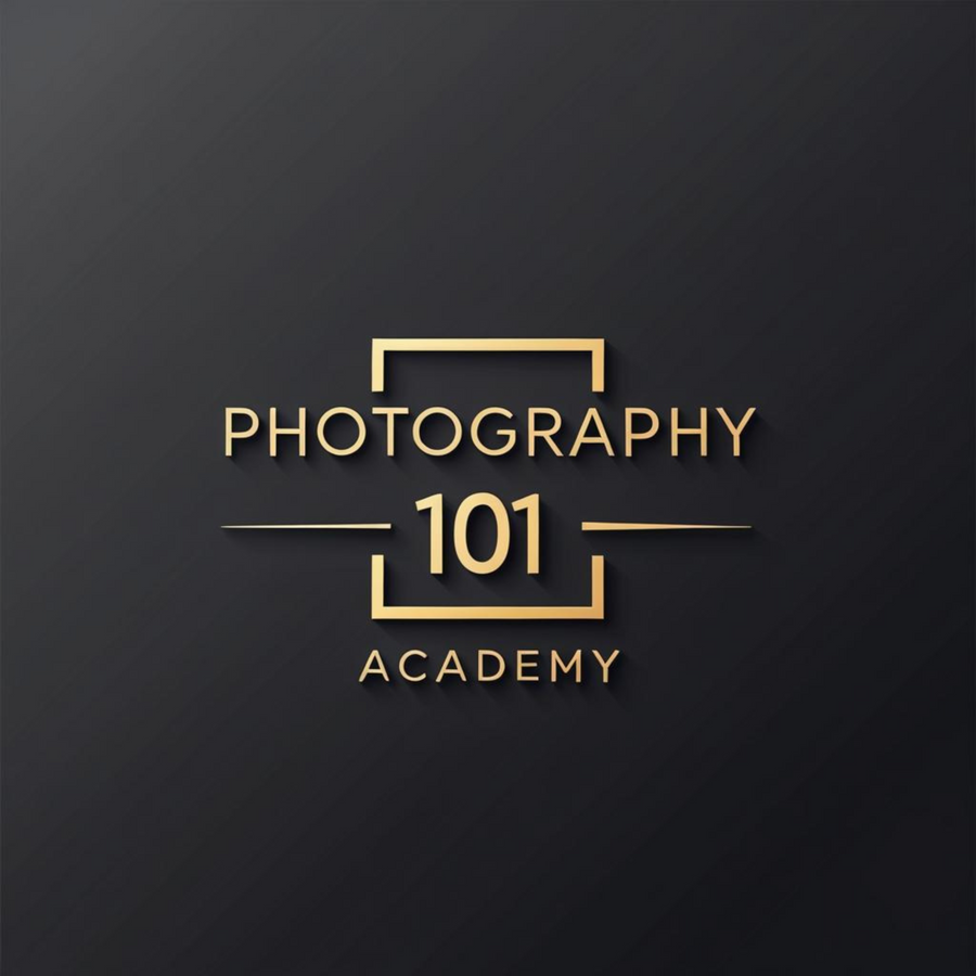 Photography 101 Academy gold wordmark on charcoal