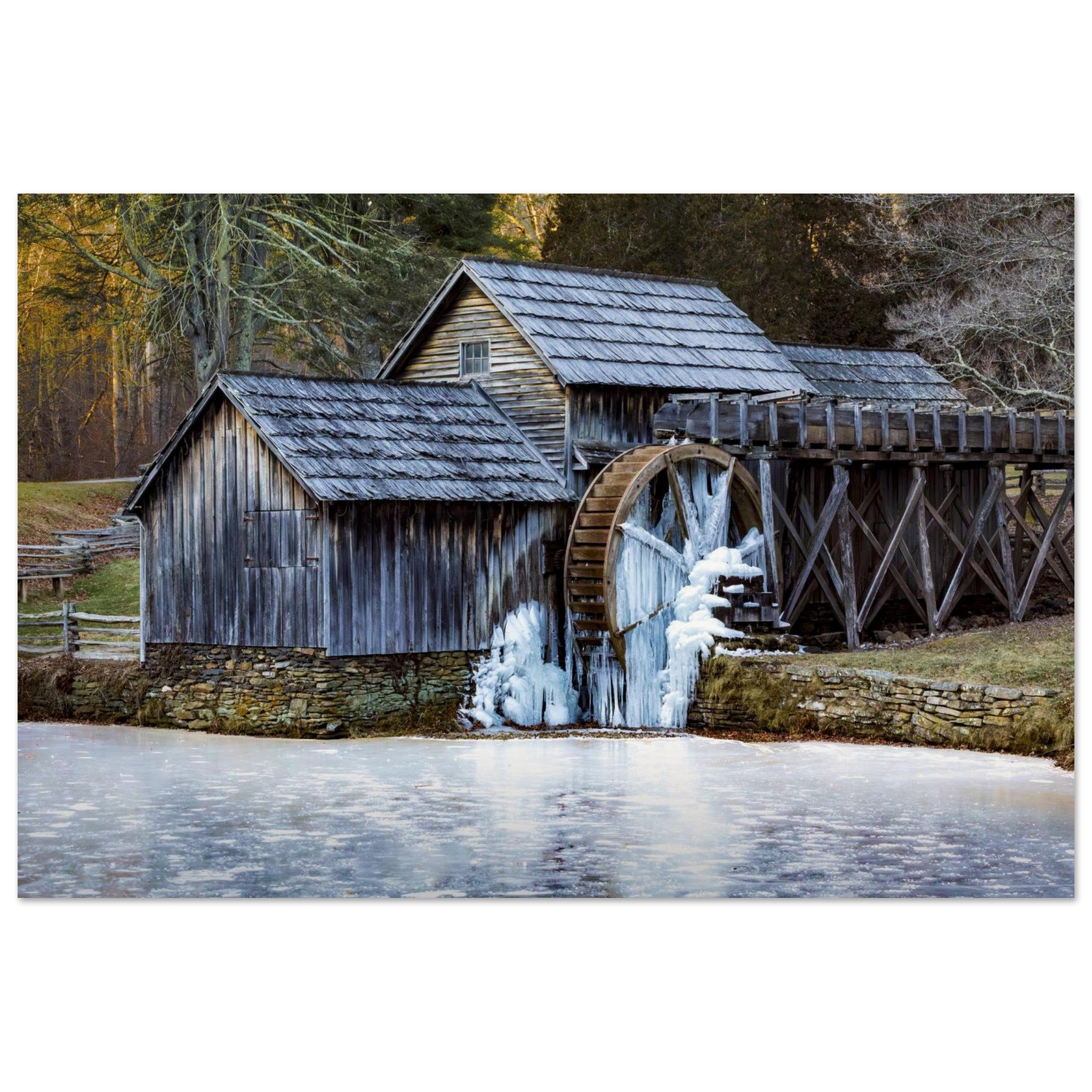 Hubbard Art by Joseph Hubbard Mabry Mill in Winter — Frozen Watermill Fine Art Landscape Photography Print 40x60 cm 16x24″