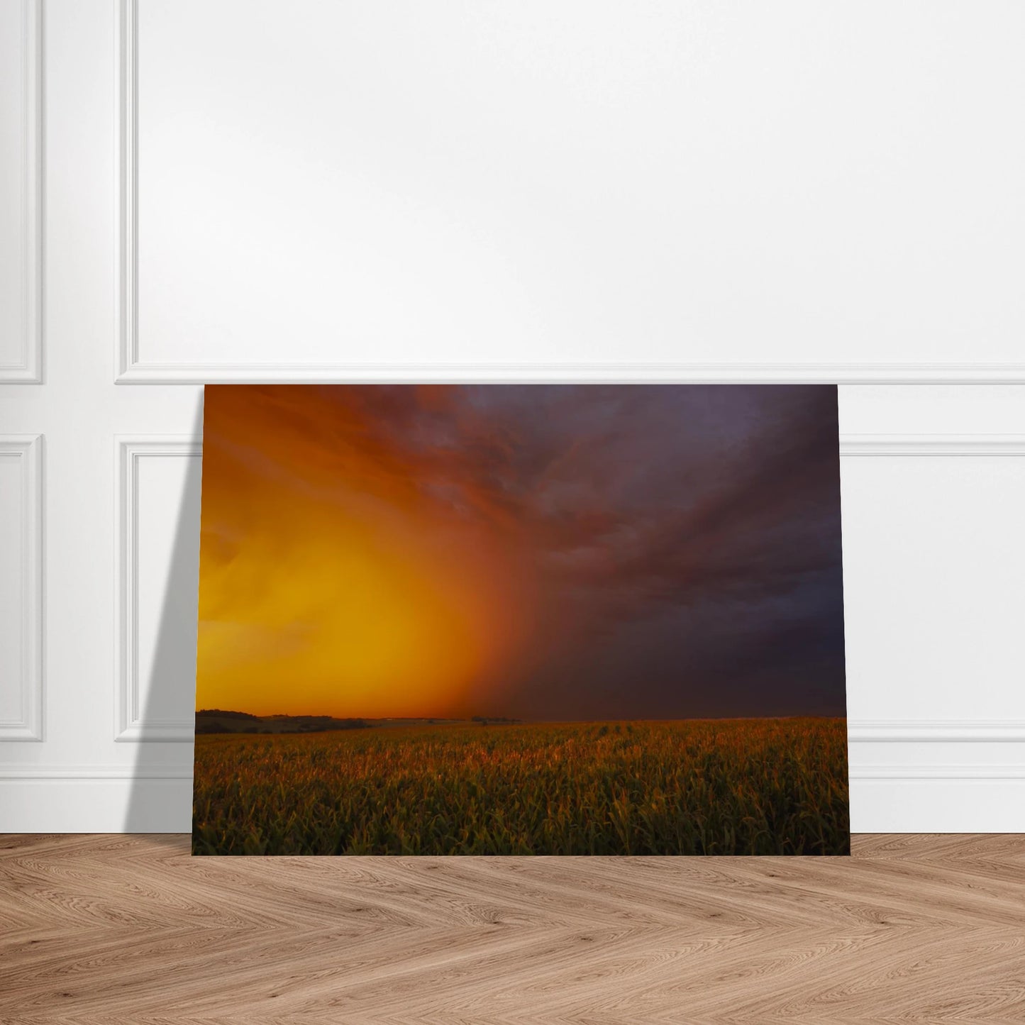 Between Fire and Storm fine art landscape print leaning against a wall on the floor — refined nature wall art by Joseph Hubbard