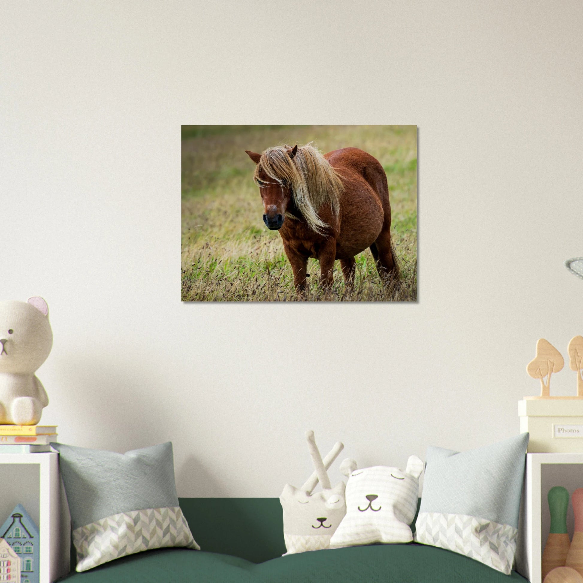 Coastal pony print in muted light – kids room wall art on archival paper
