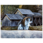 Fine art print of Mabry Mill in winter displayed on a minimalist wall — calm and refined landscape art by Joseph Hubbard