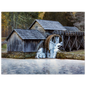 Mabry Mill in winter fine art print shown from a soft side angle on a clean wall — atmospheric landscape artwork by Joseph Hubbard