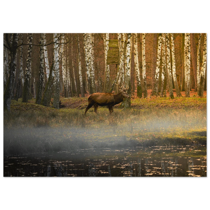 Silent Steps in the Autumn Mist fine art print presented on a floating clean background — calm landscape art by Joseph Hubbard
