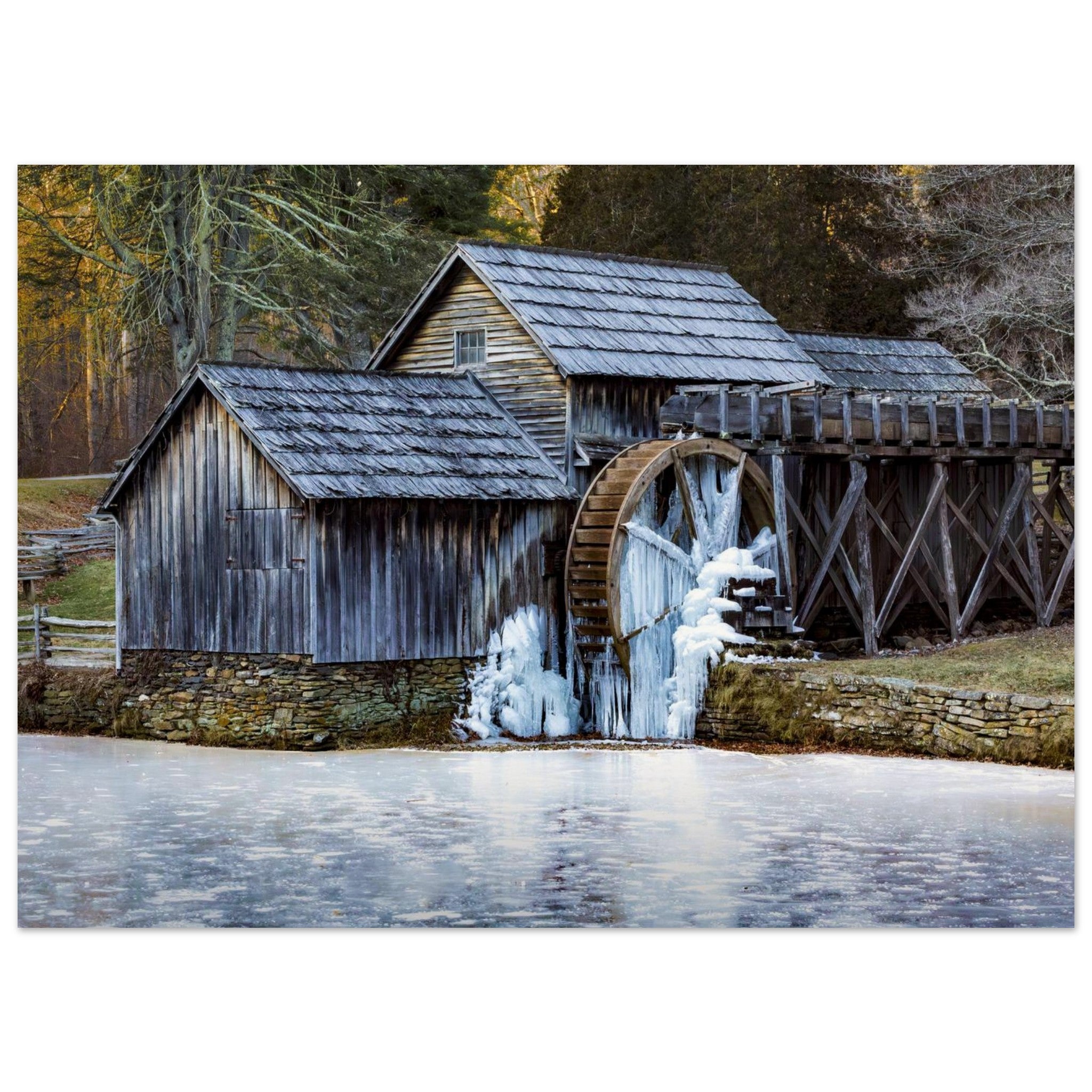 Hubbard Art by Joseph Hubbard Mabry Mill in Winter — Frozen Watermill Fine Art Landscape Photography Print 13x18 cm 5x7″