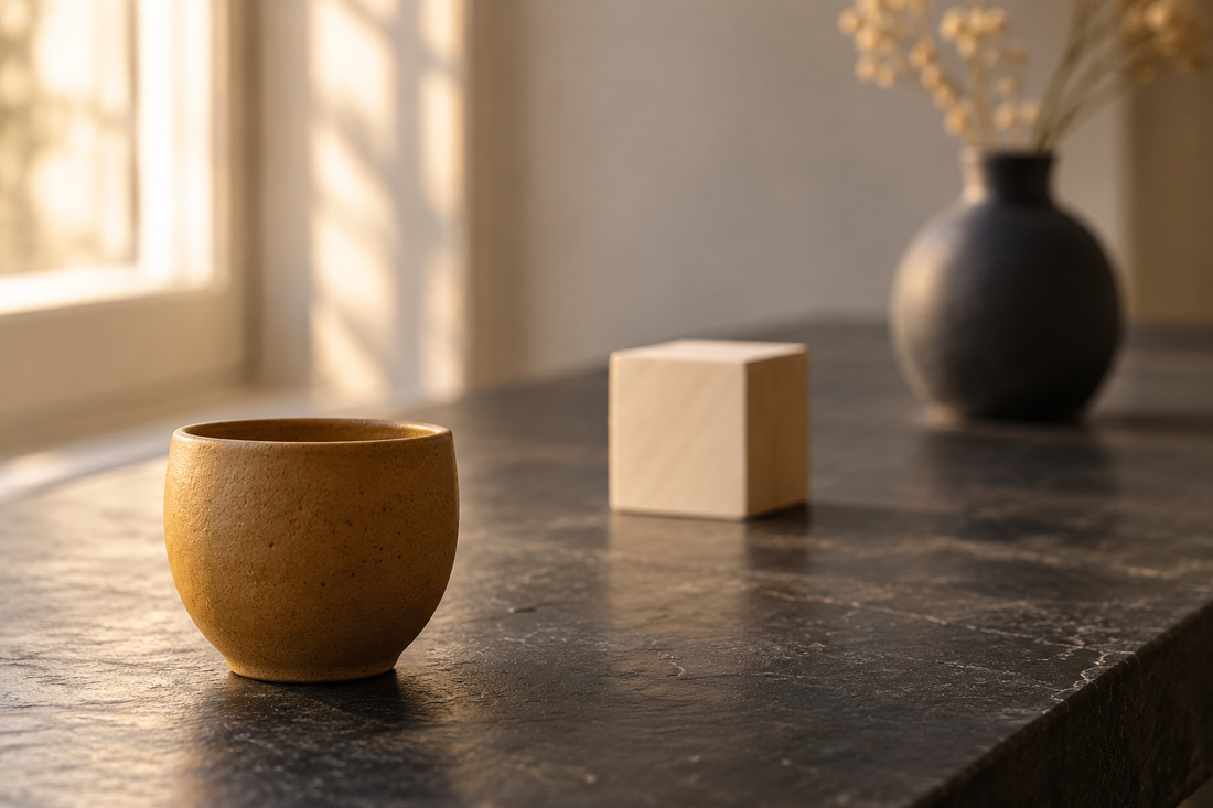 Illustrative three-object scene with shallow depth of field